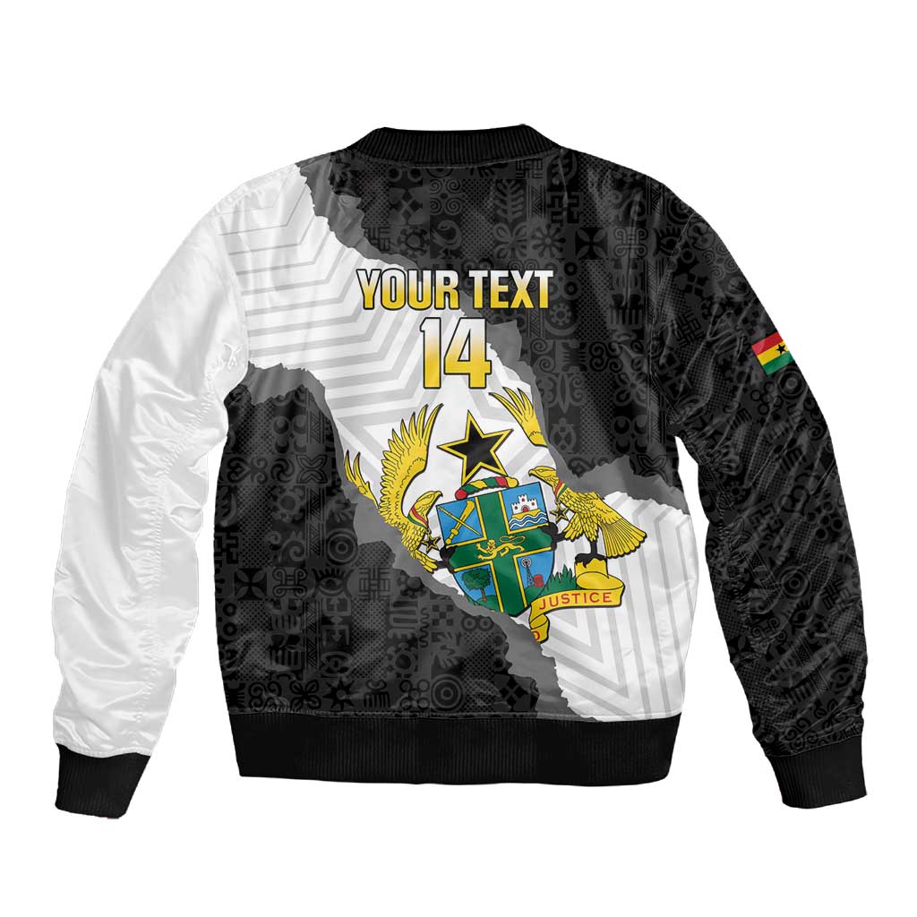 Custom Ghana Football Sleeve Zip Bomber Jacket 2026 Go Black Stars Black Adinkra Pattern - Wonder Print Shop