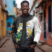 Custom Ghana Football Sleeve Zip Bomber Jacket 2026 Go Black Stars Black Adinkra Pattern - Wonder Print Shop