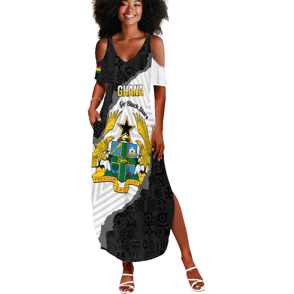 Custom Ghana Football Summer Maxi Dress 2026 Go Black Stars Black Adinkra Pattern LT14