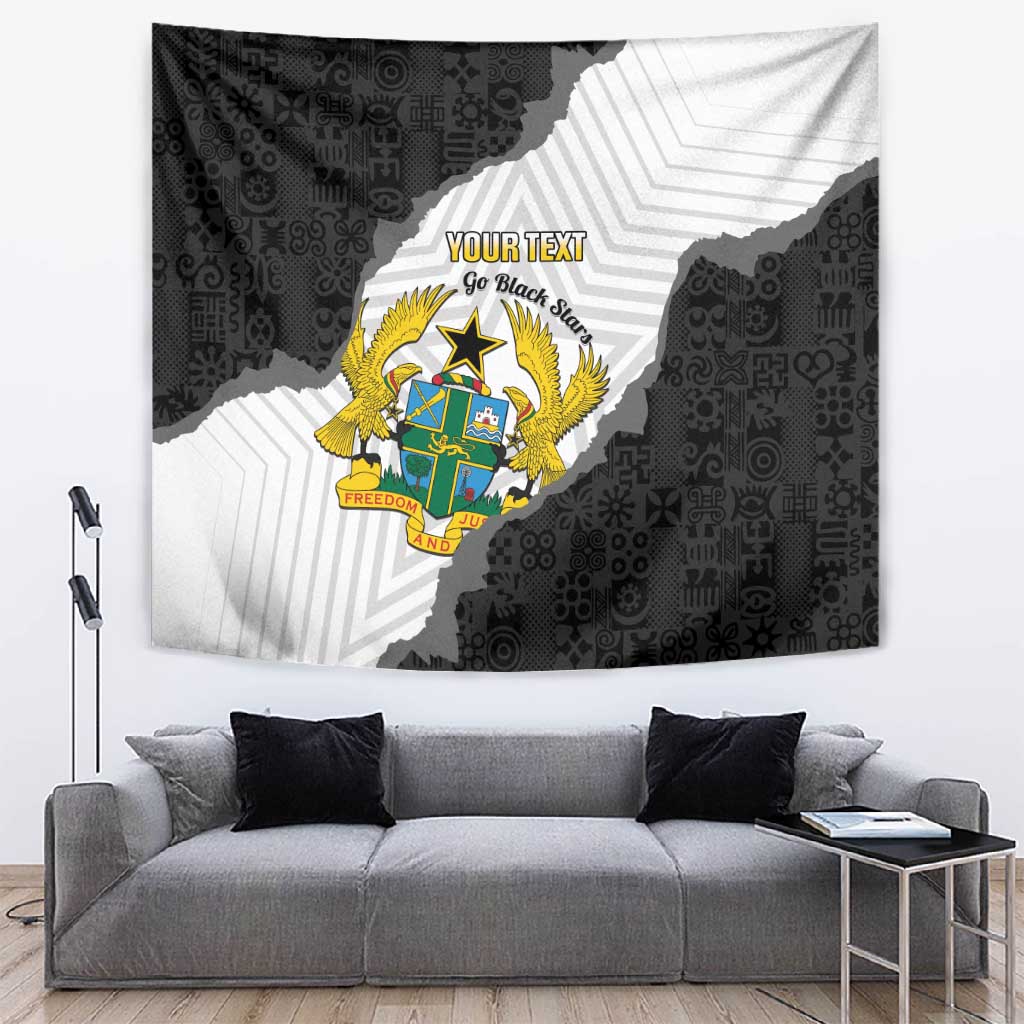 Custom Ghana Football Tapestry 2026 Go Black Stars Black Adinkra Pattern - Wonder Print Shop