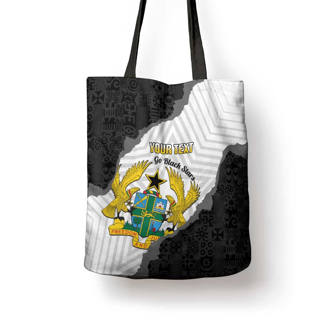 Custom Ghana Football Tote Bag 2026 Go Black Stars Black Adinkra Pattern - Wonder Print Shop