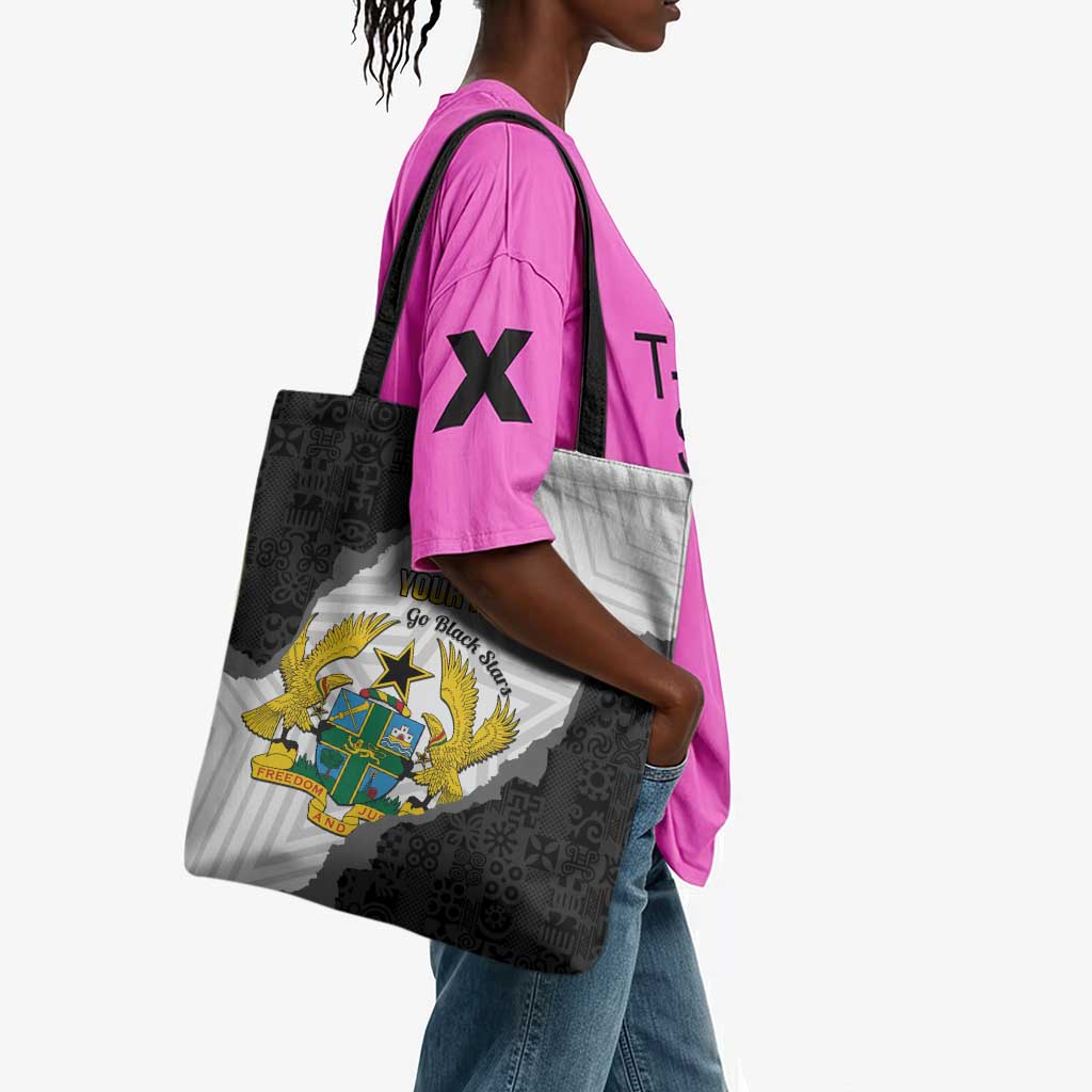 Custom Ghana Football Tote Bag 2026 Go Black Stars Black Adinkra Pattern - Wonder Print Shop