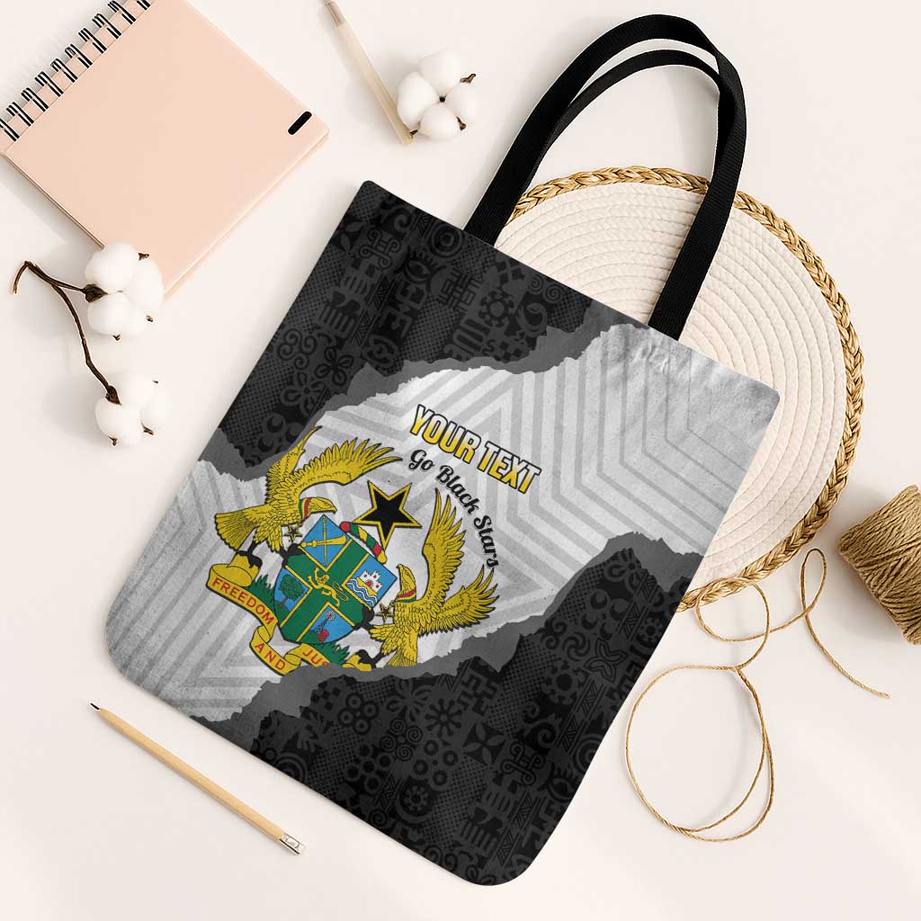 Custom Ghana Football Tote Bag 2026 Go Black Stars Black Adinkra Pattern - Wonder Print Shop