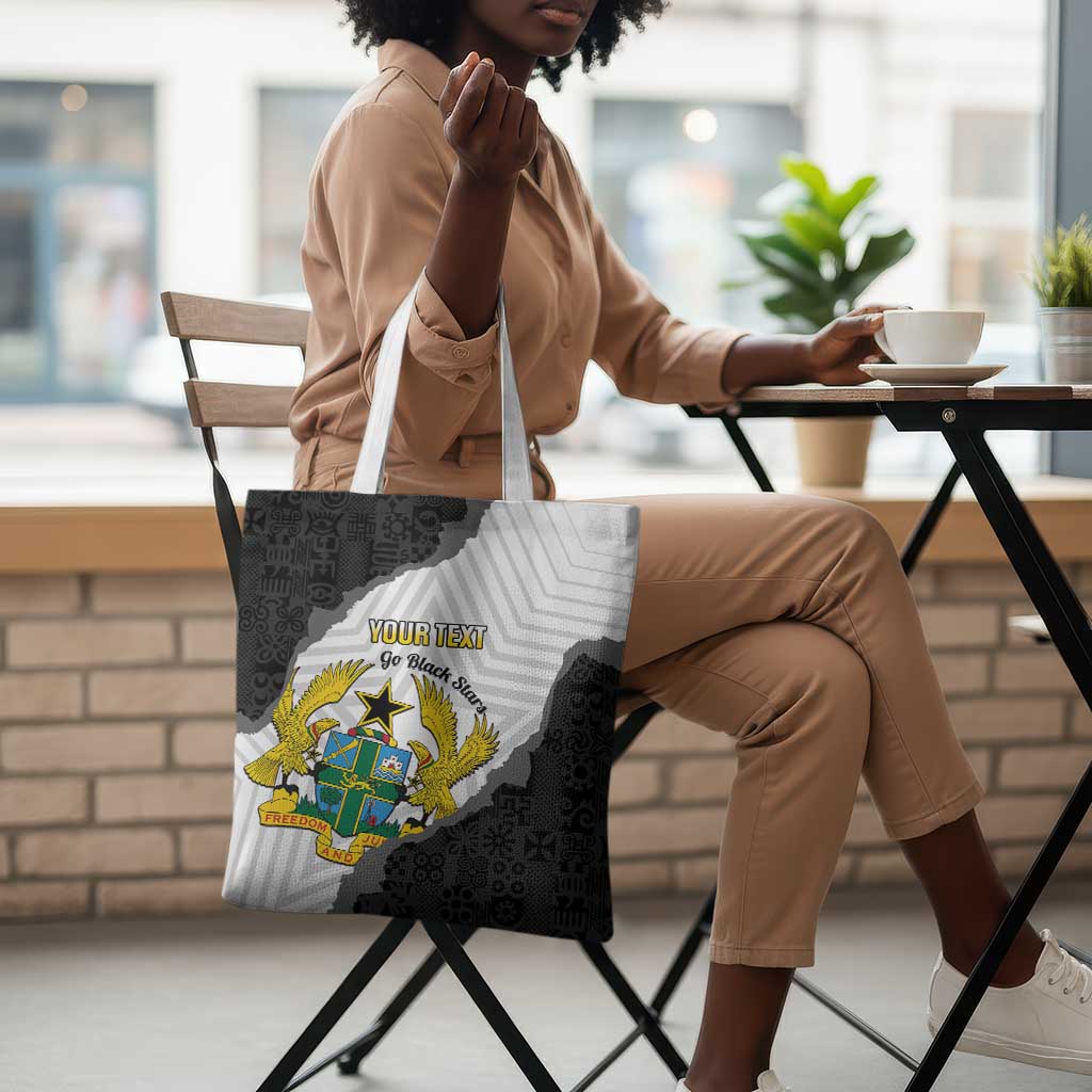 Custom Ghana Football Tote Bag 2026 Go Black Stars Black Adinkra Pattern - Wonder Print Shop