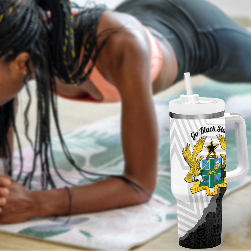Custom Ghana Football Tumbler With Handle 2026 Go Black Stars Black Adinkra Pattern - Wonder Print Shop