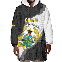 Custom Ghana Football Wearable Blanket Hoodie 2026 Go Black Stars Black Adinkra Pattern - Wonder Print Shop