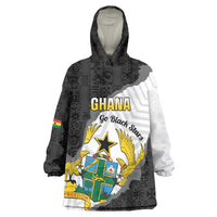 Custom Ghana Football Wearable Blanket Hoodie 2026 Go Black Stars Black Adinkra Pattern - Wonder Print Shop
