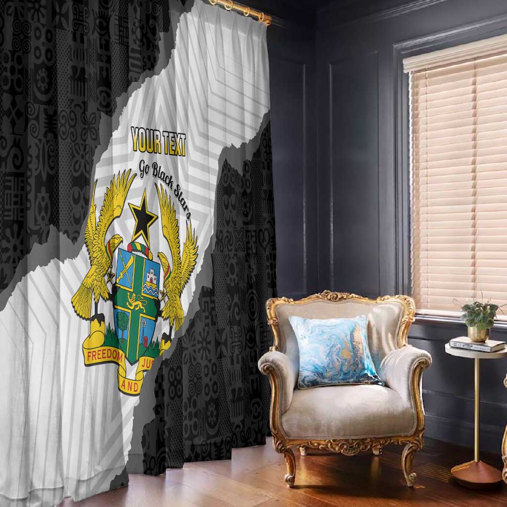 Custom Ghana Football Window Curtain 2026 Go Black Stars Black Adinkra Pattern - Wonder Print Shop