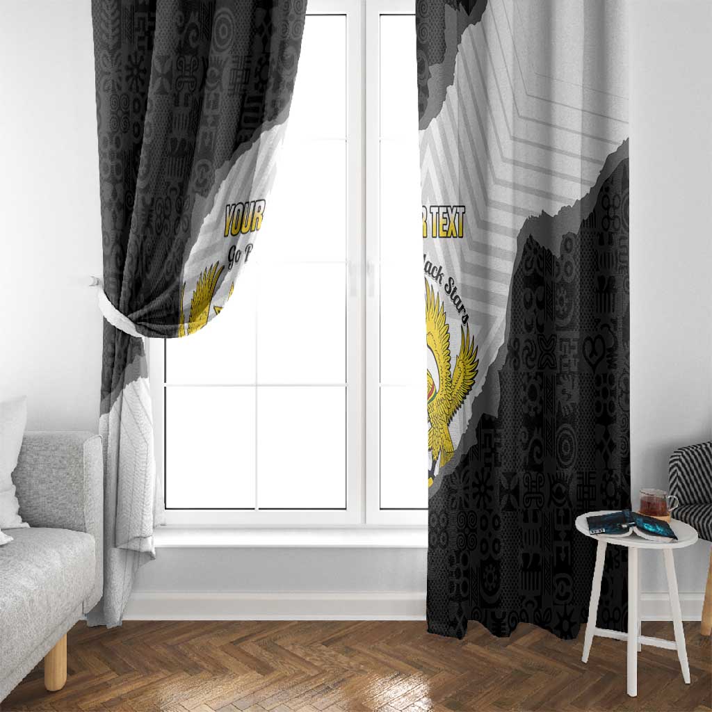 Custom Ghana Football Window Curtain 2026 Go Black Stars Black Adinkra Pattern - Wonder Print Shop