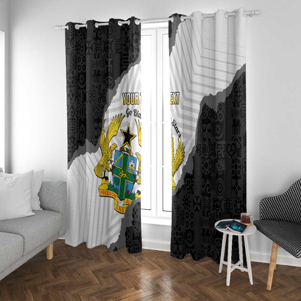 Custom Ghana Football Window Curtain 2026 Go Black Stars Black Adinkra Pattern - Wonder Print Shop