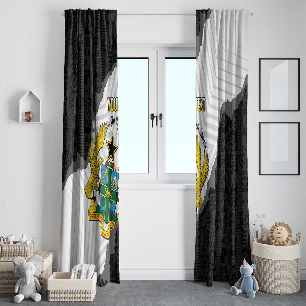Custom Ghana Football Window Curtain 2026 Go Black Stars Black Adinkra Pattern - Wonder Print Shop