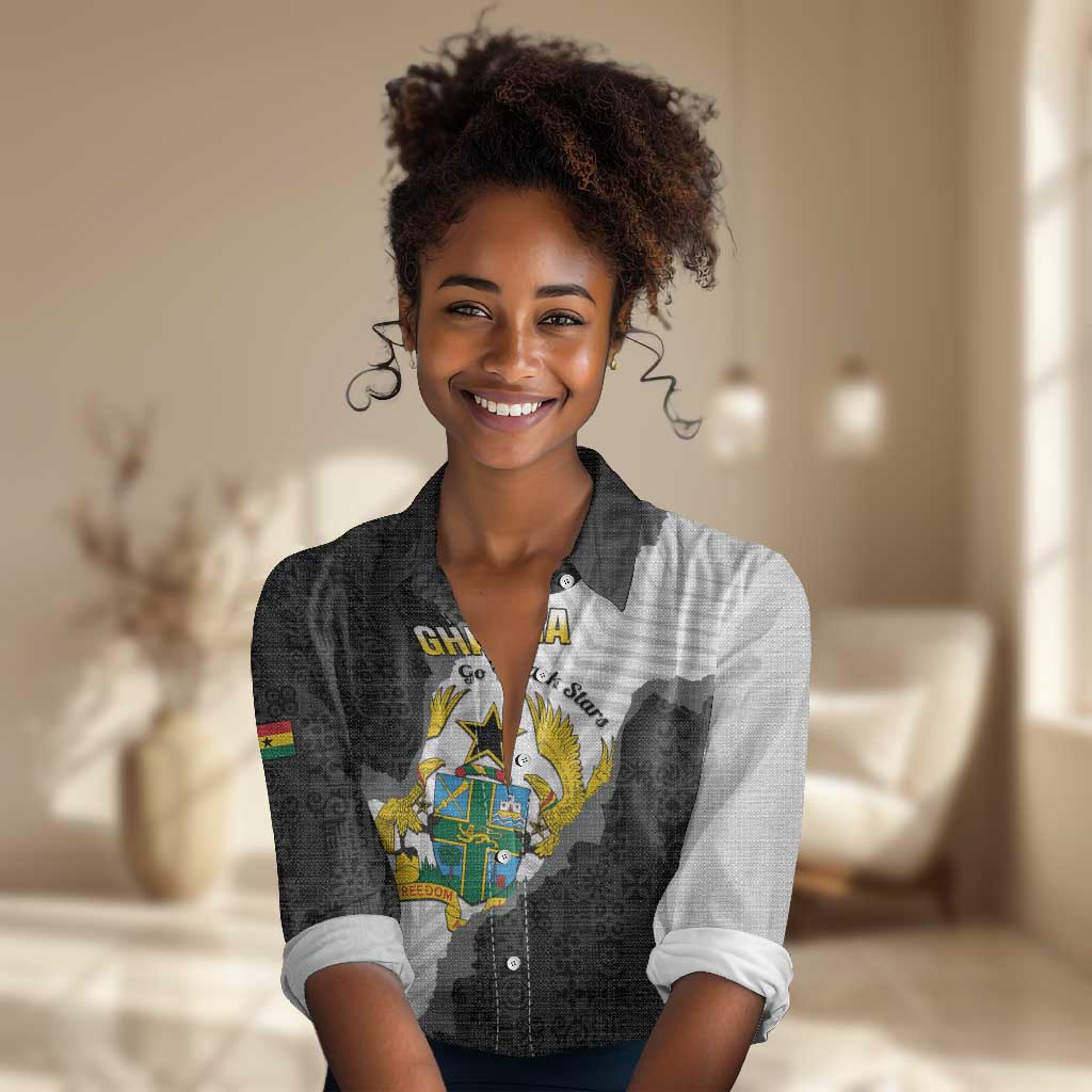 Custom Ghana Football Women Casual Shirt 2026 Go Black Stars Black Adinkra Pattern - Wonder Print Shop