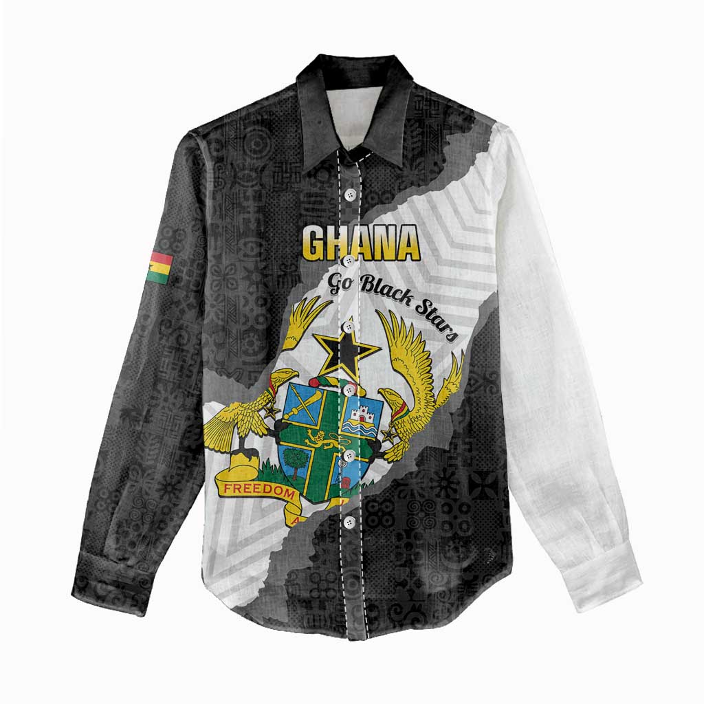 Custom Ghana Football Women Casual Shirt 2026 Go Black Stars Black Adinkra Pattern - Wonder Print Shop