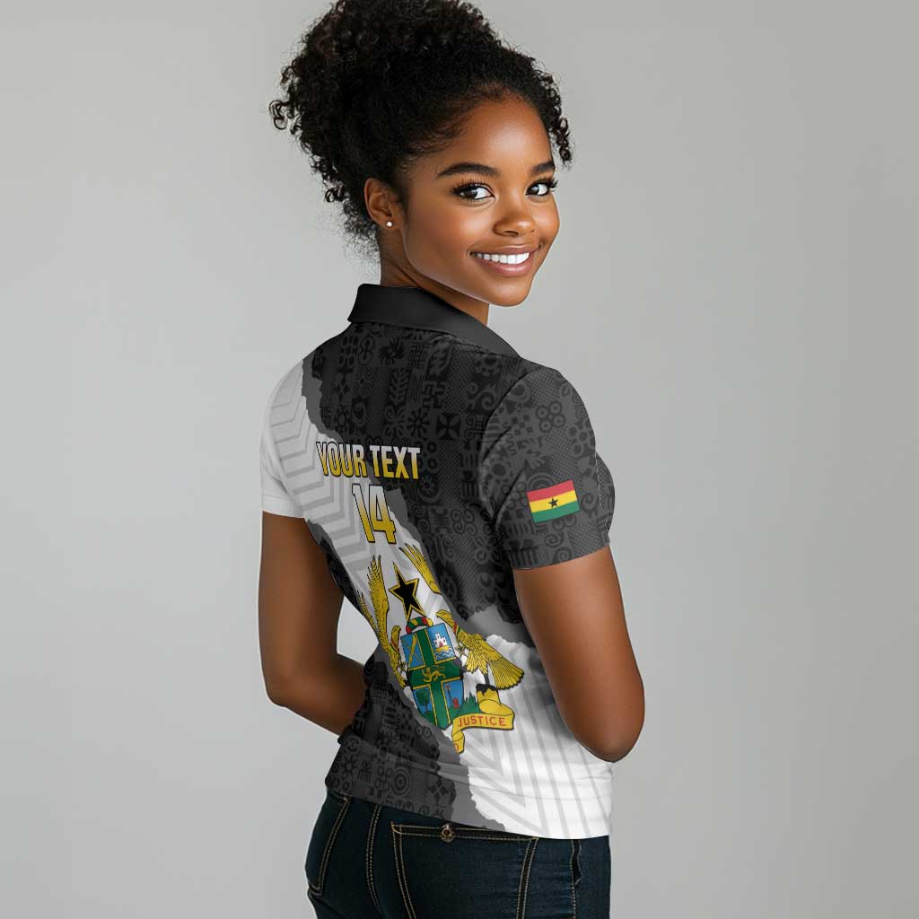 Custom Ghana Football Women Polo Shirt 2026 Go Black Stars Black Adinkra Pattern LT14
