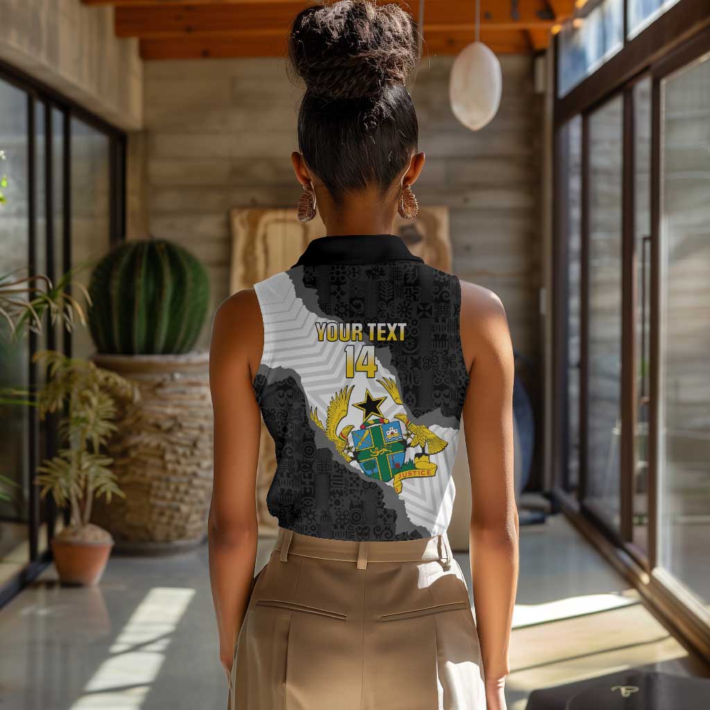 Custom Ghana Football Women Sleeveless Polo Shirt 2026 Go Black Stars Black Adinkra Pattern - Wonder Print Shop