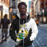 Custom Ghana Football Zip Hoodie 2026 Go Black Stars Black Adinkra Pattern - Wonder Print Shop