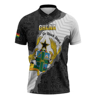 Custom Ghana Football Zipper Polo Shirt 2026 Go Black Stars Black Adinkra Pattern - Wonder Print Shop