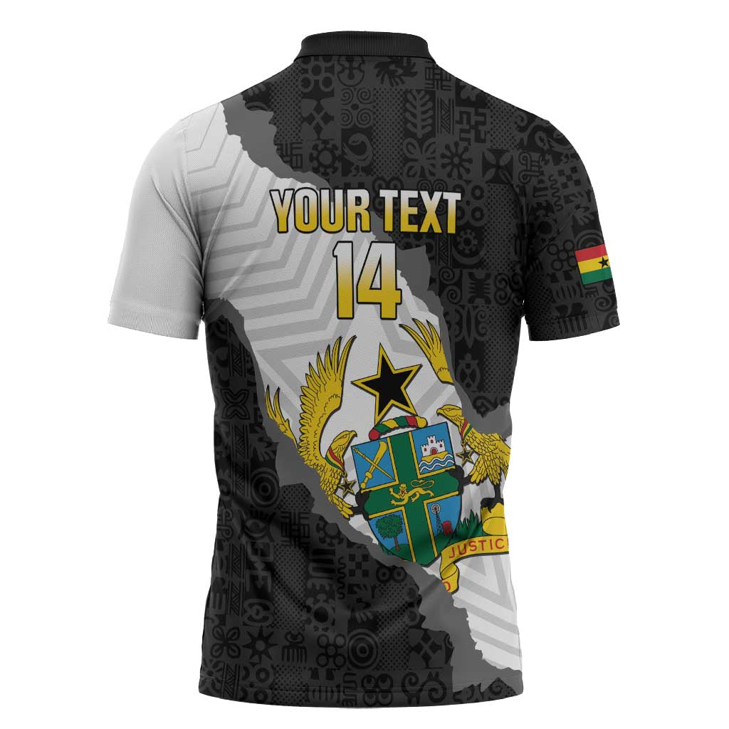Custom Ghana Football Zipper Polo Shirt 2026 Go Black Stars Black Adinkra Pattern - Wonder Print Shop
