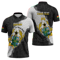 Custom Ghana Football Zipper Polo Shirt 2026 Go Black Stars Black Adinkra Pattern - Wonder Print Shop
