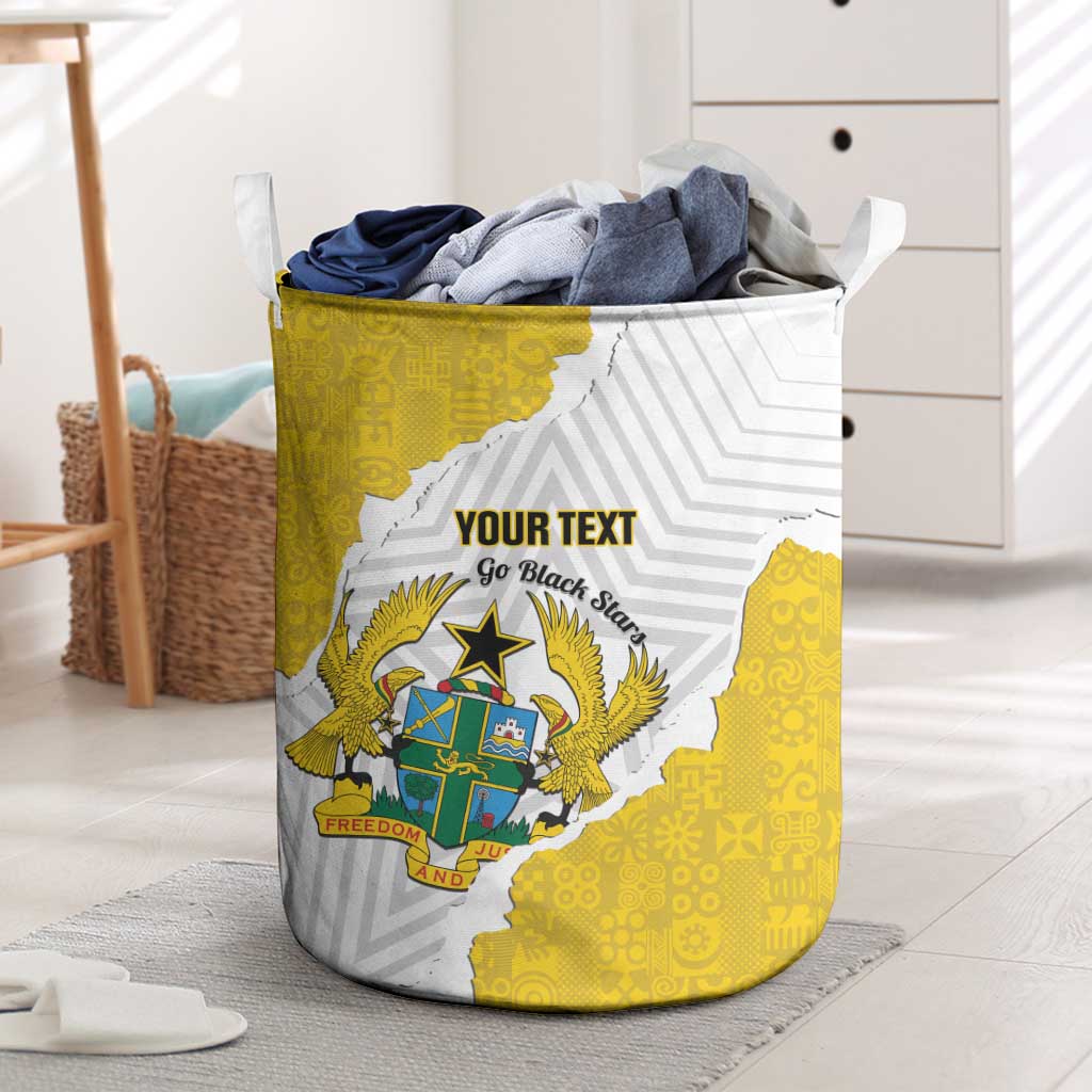 Custom Ghana Football Laundry Basket 2026 Go Black Stars Yellow Adinkra Pattern - Wonder Print Shop