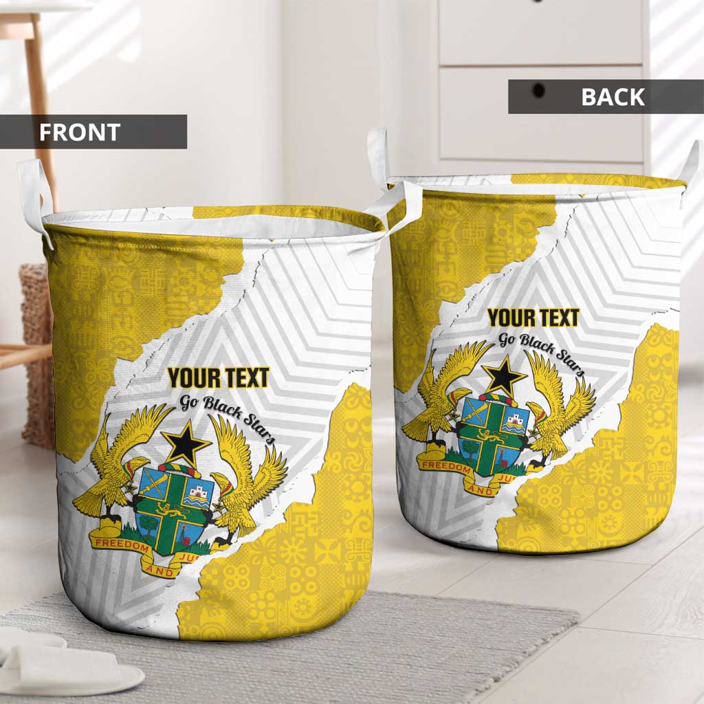 Custom Ghana Football Laundry Basket 2026 Go Black Stars Yellow Adinkra Pattern - Wonder Print Shop
