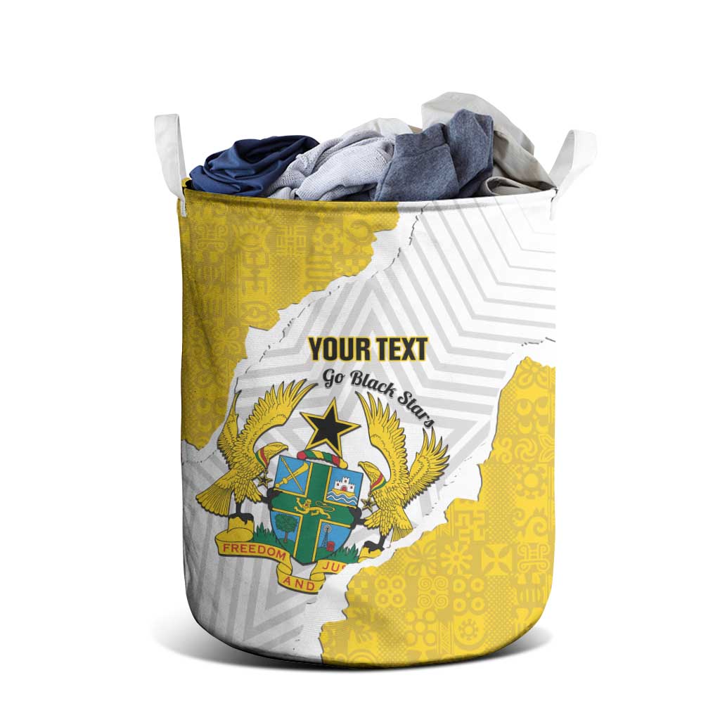Custom Ghana Football Laundry Basket 2026 Go Black Stars Yellow Adinkra Pattern - Wonder Print Shop