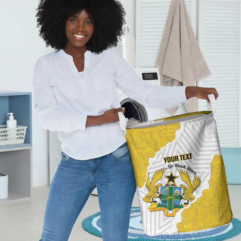 Custom Ghana Football Laundry Basket 2026 Go Black Stars Yellow Adinkra Pattern - Wonder Print Shop