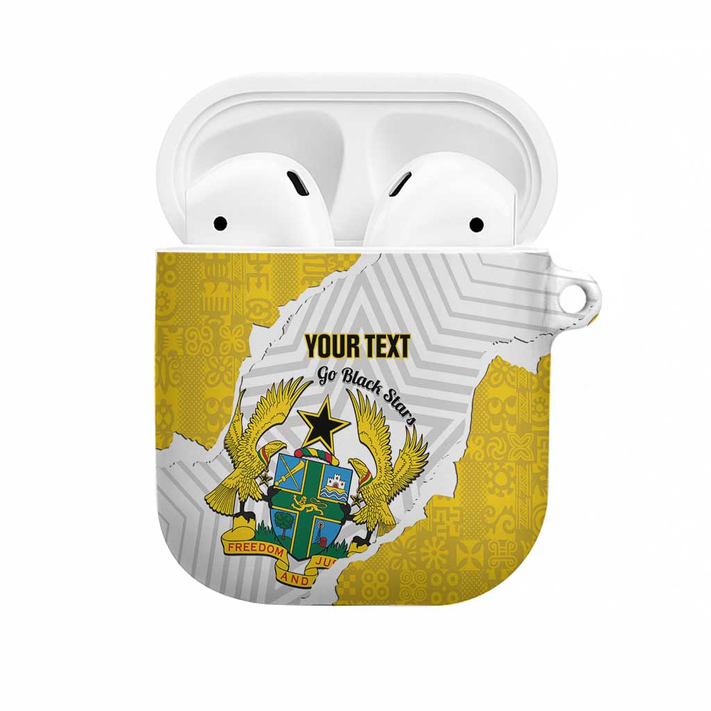 Custom Ghana Football AirPods Case 2026 Go Black Stars Yellow Adinkra Pattern - Wonder Print Shop