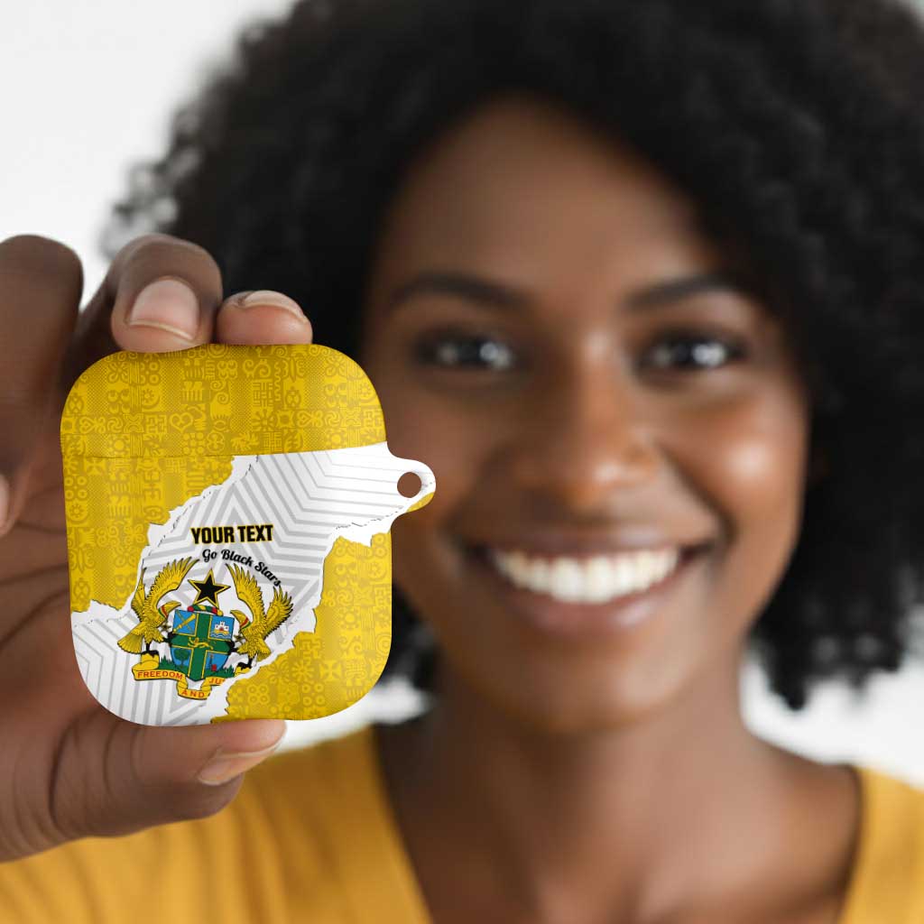 Custom Ghana Football AirPods Case 2026 Go Black Stars Yellow Adinkra Pattern - Wonder Print Shop