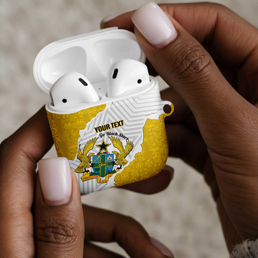 Custom Ghana Football AirPods Case 2026 Go Black Stars Yellow Adinkra Pattern - Wonder Print Shop