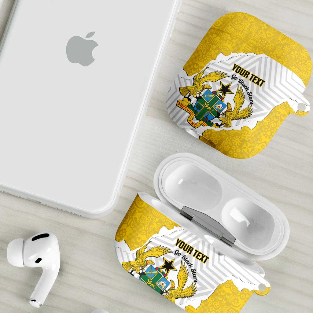 Custom Ghana Football AirPods Case 2026 Go Black Stars Yellow Adinkra Pattern - Wonder Print Shop