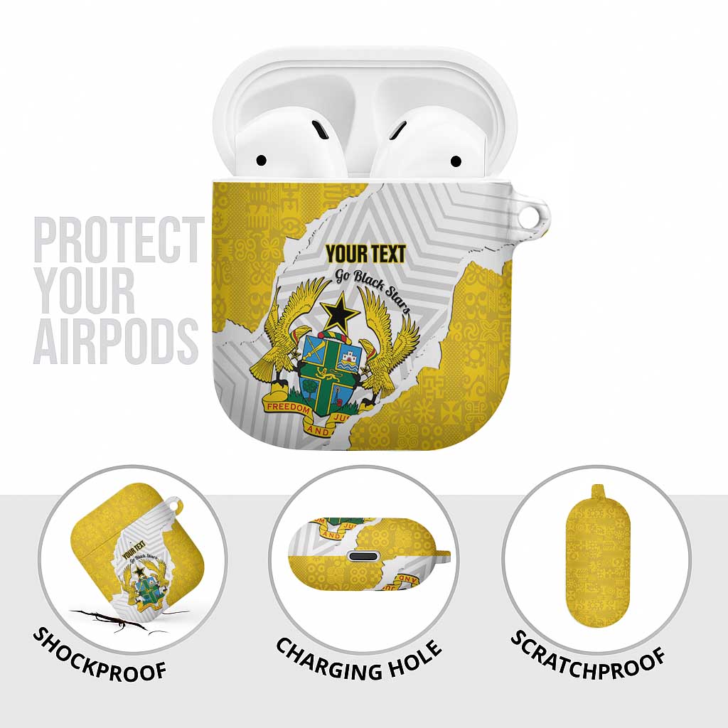 Custom Ghana Football AirPods Case 2026 Go Black Stars Yellow Adinkra Pattern - Wonder Print Shop