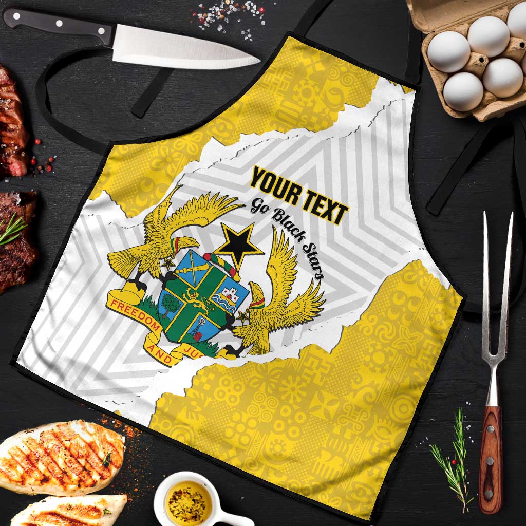 Custom Ghana Football Apron 2026 Go Black Stars Yellow Adinkra Pattern - Wonder Print Shop