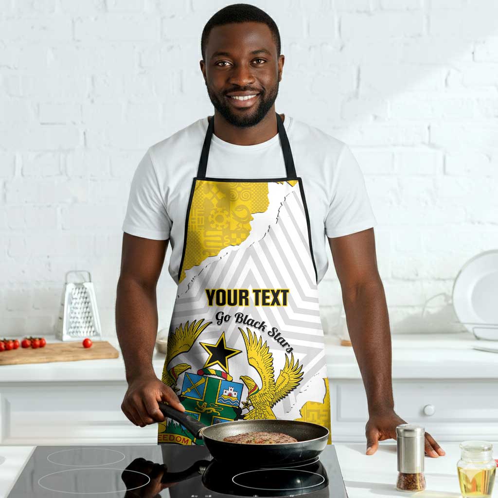 Custom Ghana Football Apron 2026 Go Black Stars Yellow Adinkra Pattern - Wonder Print Shop