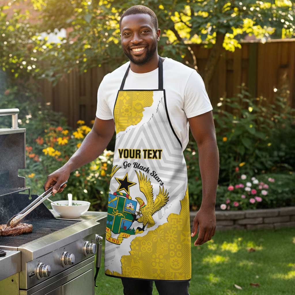 Custom Ghana Football Apron 2026 Go Black Stars Yellow Adinkra Pattern - Wonder Print Shop