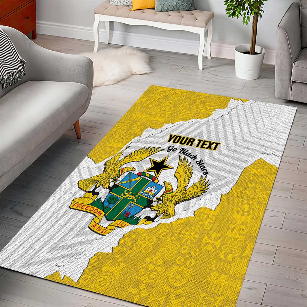 Custom Ghana Football Area Rug 2026 Go Black Stars Yellow Adinkra Pattern - Wonder Print Shop