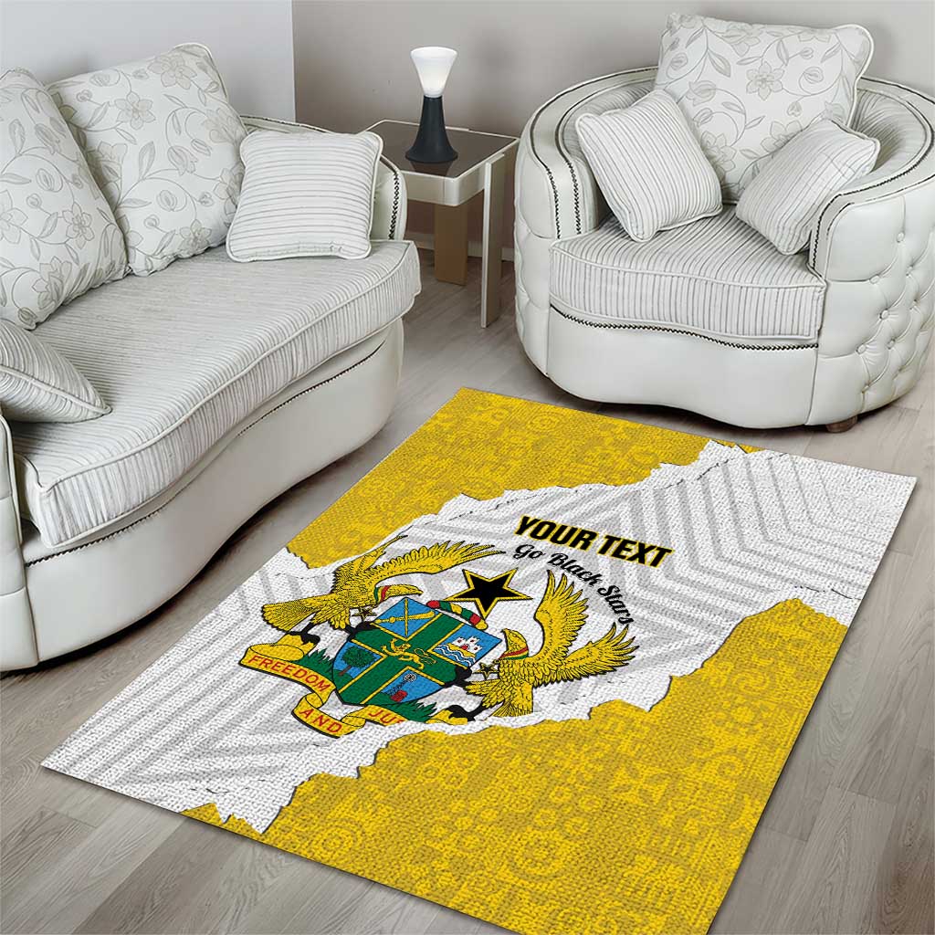 Custom Ghana Football Area Rug 2026 Go Black Stars Yellow Adinkra Pattern - Wonder Print Shop