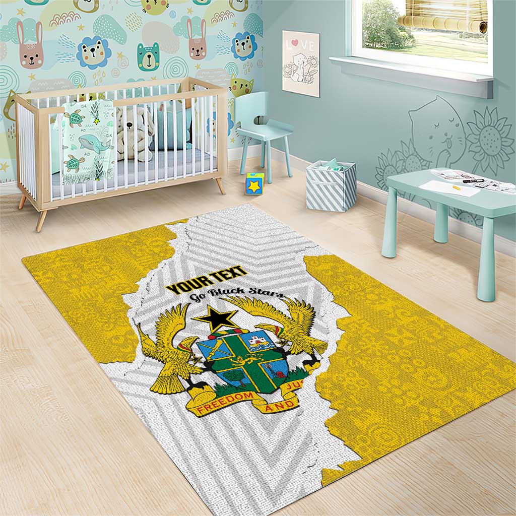 Custom Ghana Football Area Rug 2026 Go Black Stars Yellow Adinkra Pattern - Wonder Print Shop
