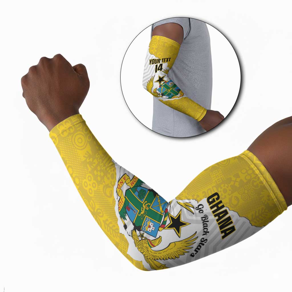 Custom Ghana Football Arm Sleeves 2026 Go Black Stars Yellow Adinkra Pattern - Wonder Print Shop