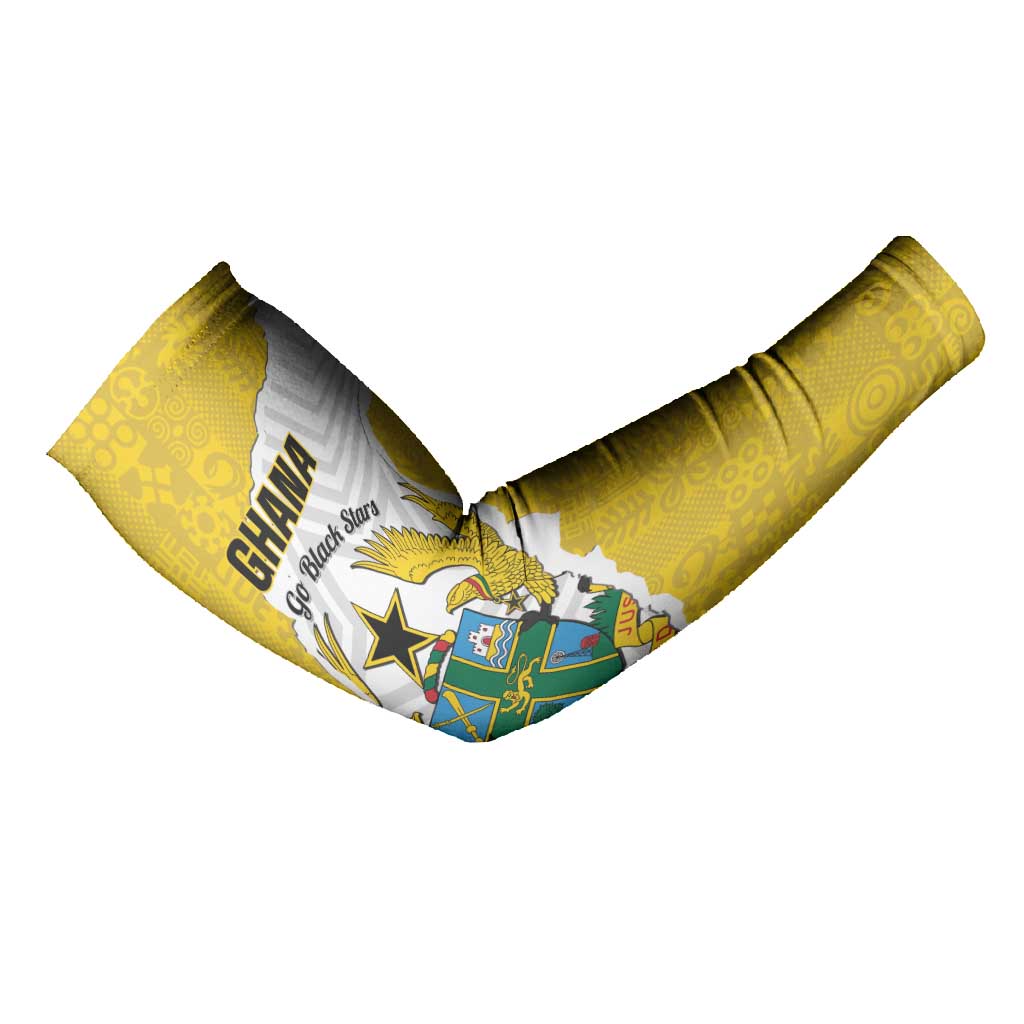 Custom Ghana Football Arm Sleeves 2026 Go Black Stars Yellow Adinkra Pattern - Wonder Print Shop