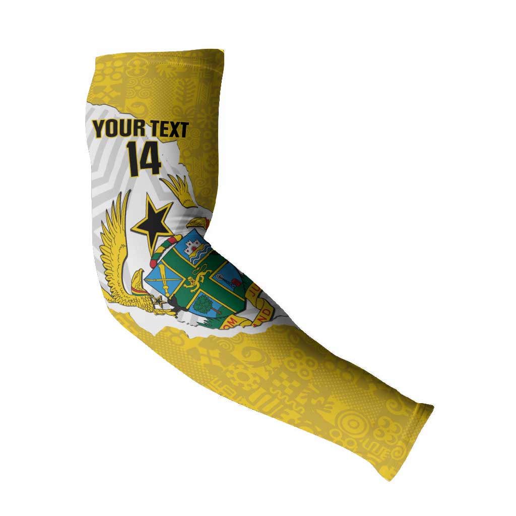 Custom Ghana Football Arm Sleeves 2026 Go Black Stars Yellow Adinkra Pattern - Wonder Print Shop