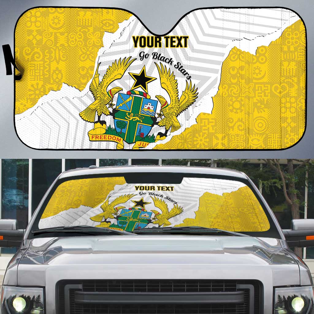 Custom Ghana Football Auto Sun Shade 2026 Go Black Stars Yellow Adinkra Pattern - Wonder Print Shop