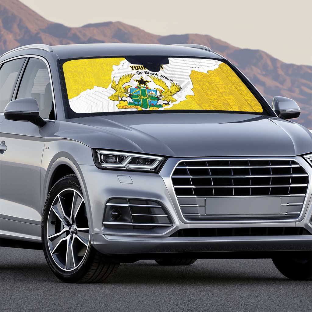 Custom Ghana Football Auto Sun Shade 2026 Go Black Stars Yellow Adinkra Pattern - Wonder Print Shop