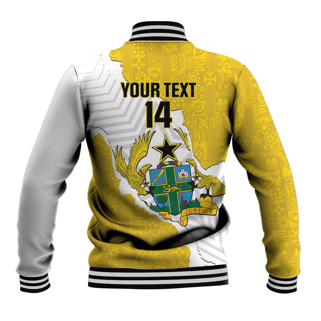 Custom Ghana Football Baseball Jacket 2026 Go Black Stars Yellow Adinkra Pattern - Wonder Print Shop