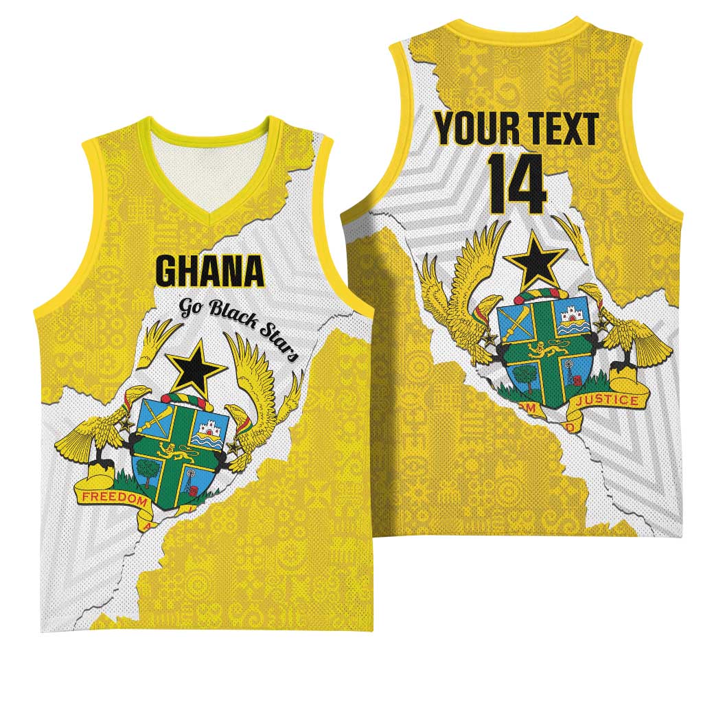 Custom Ghana Football Basketball Jersey 2026 Go Black Stars Yellow Adinkra Pattern - Wonder Print Shop