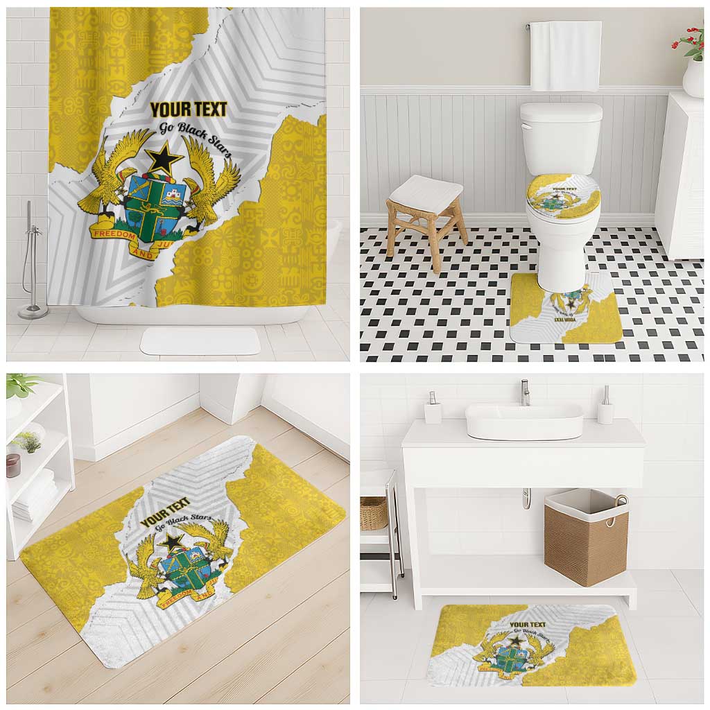 Custom Ghana Football Bathroom Set 2026 Go Black Stars Yellow Adinkra Pattern - Wonder Print Shop