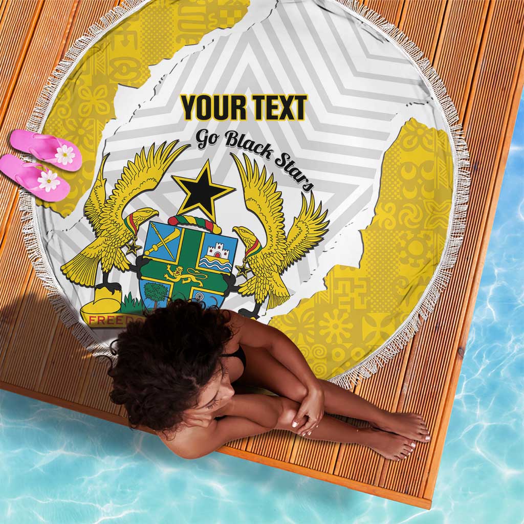 Custom Ghana Football Beach Blanket 2026 Go Black Stars Yellow Adinkra Pattern - Wonder Print Shop