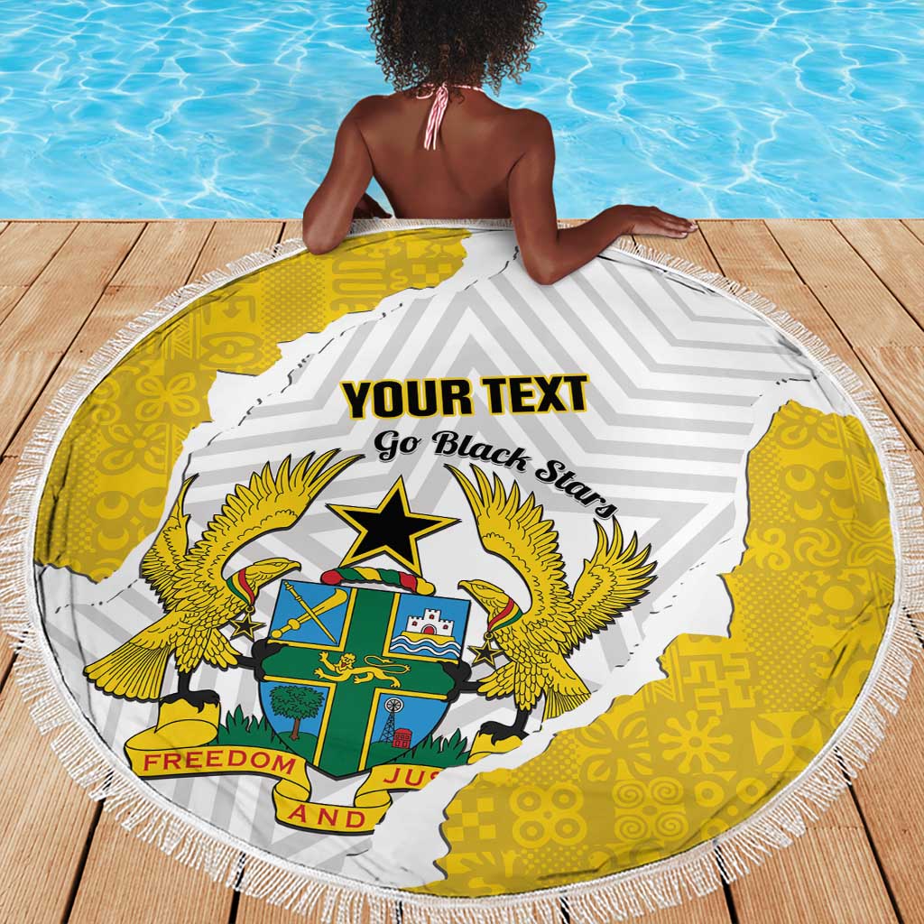 Custom Ghana Football Beach Blanket 2026 Go Black Stars Yellow Adinkra Pattern - Wonder Print Shop