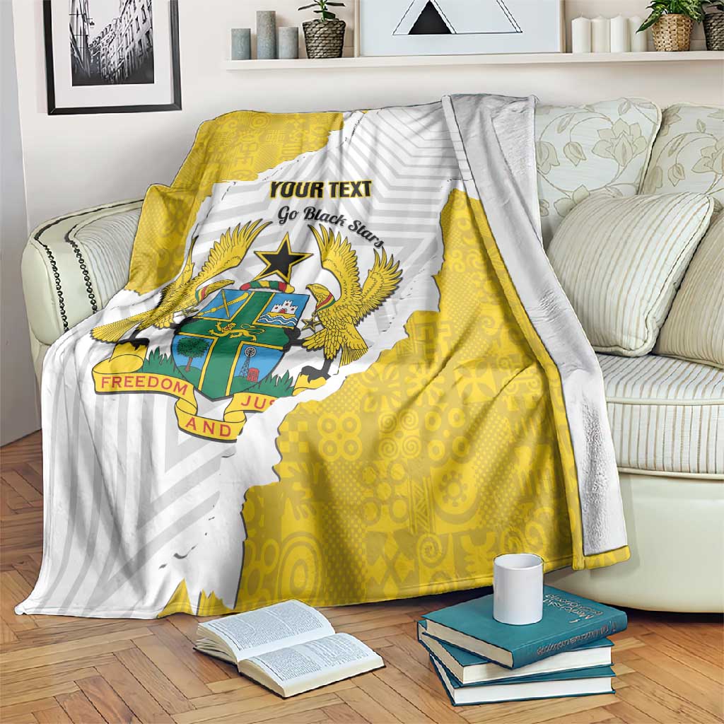 Custom Ghana Football Blanket 2026 Go Black Stars Yellow Adinkra Pattern - Wonder Print Shop