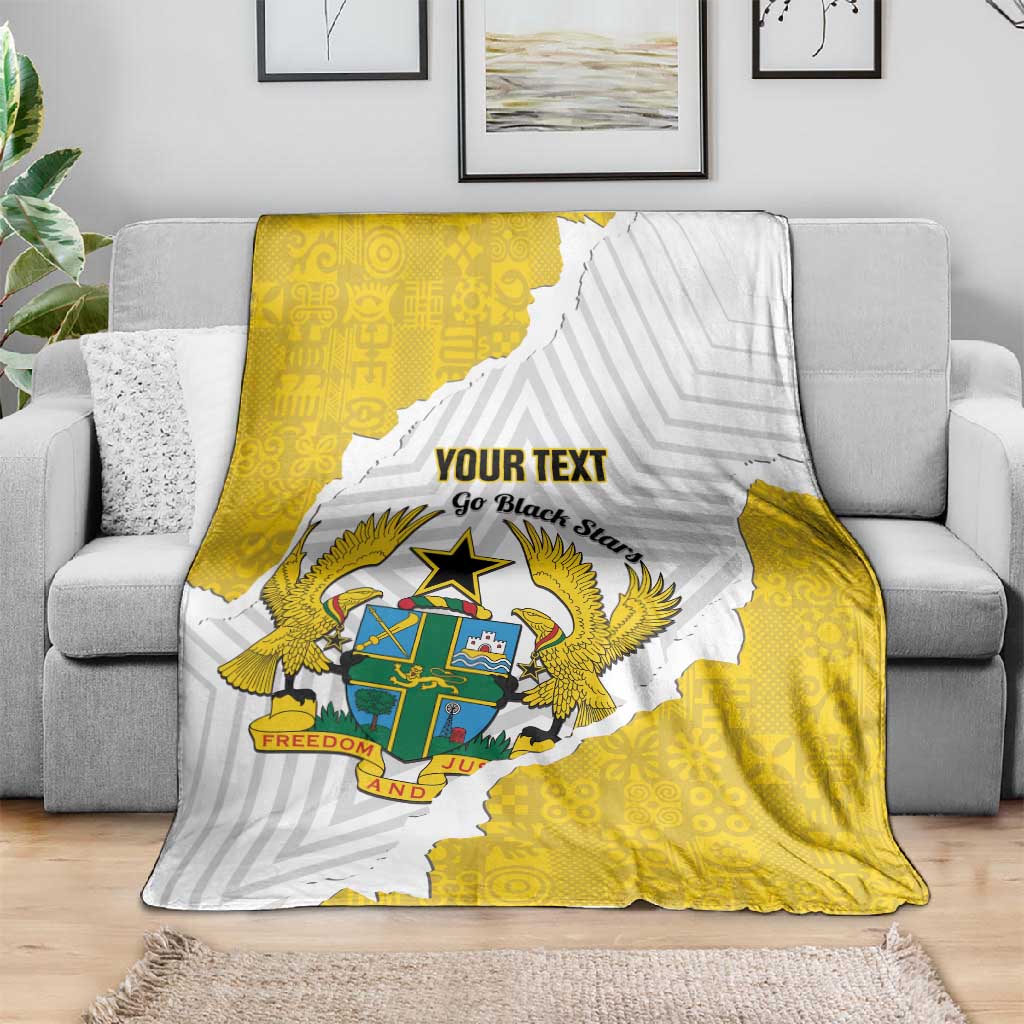 Custom Ghana Football Blanket 2026 Go Black Stars Yellow Adinkra Pattern - Wonder Print Shop